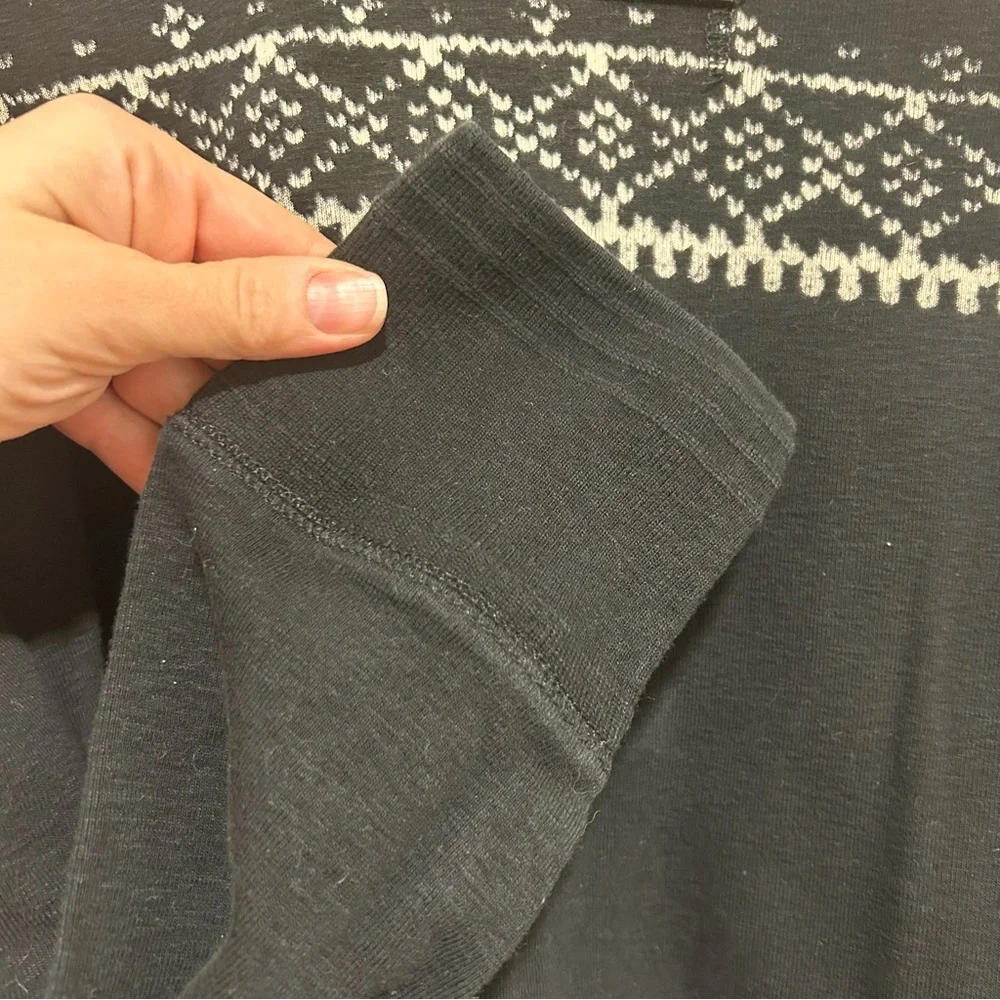 Ralph Lauren Black & White Fair Isle Crewneck Henley Cotton Sweater Size Large